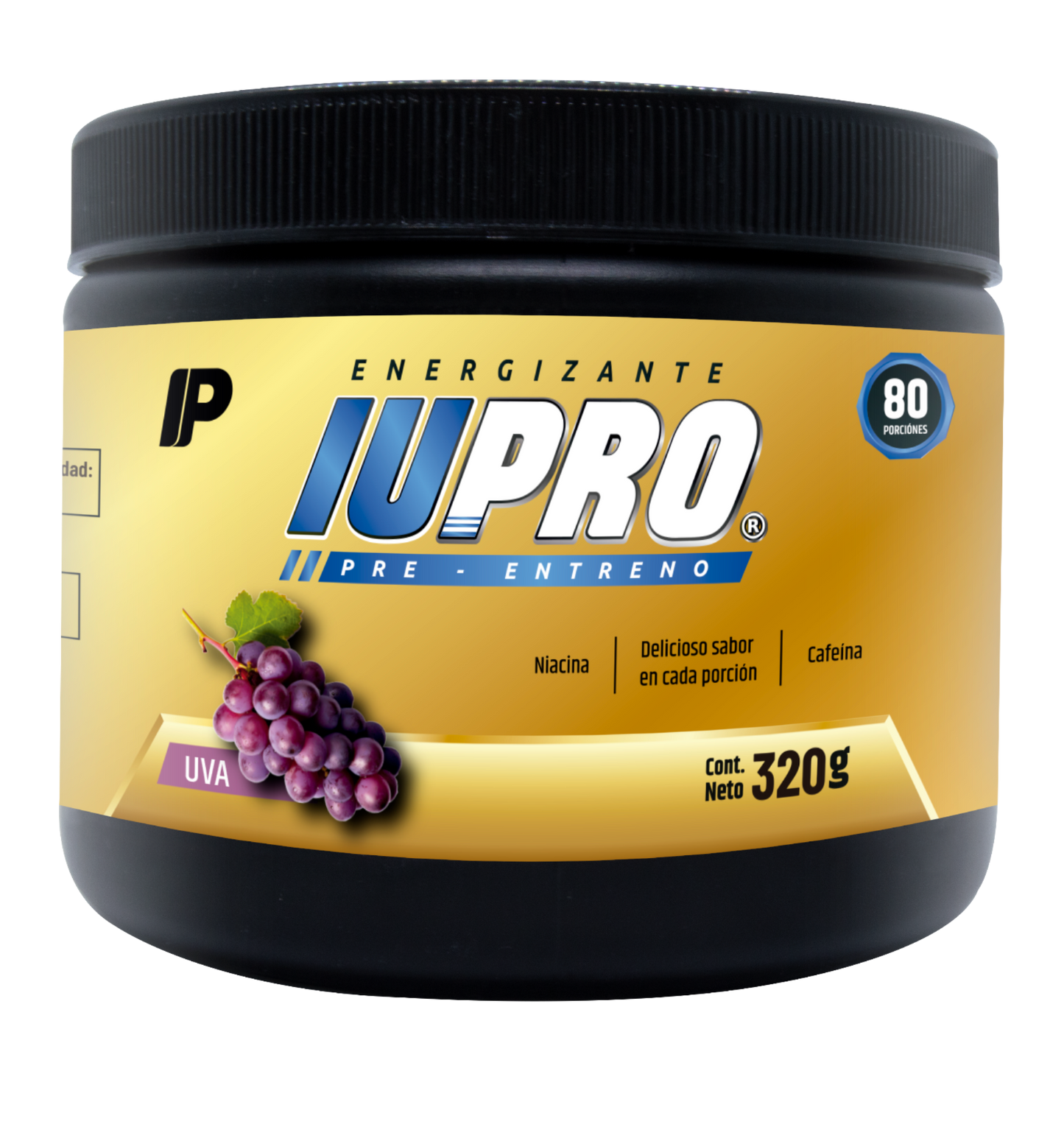 Pre entreno 80 porciones IUPRO | Energizante | 150 mg de cafeína | 50 mg de niacina